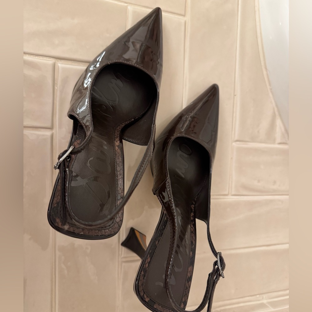 Sam Edelman Dark Brown Patent Slingback Pumps - Picture 6 of 9